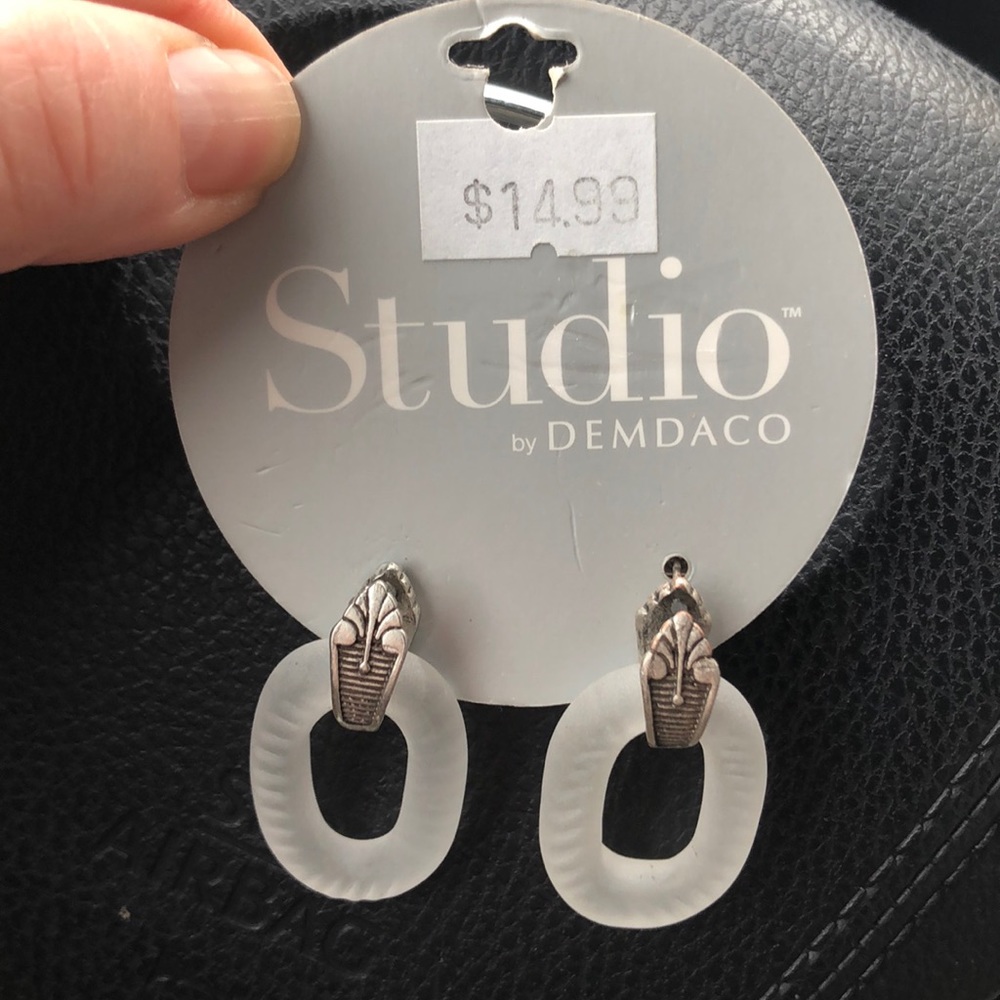 Frosted oval glass earrings new